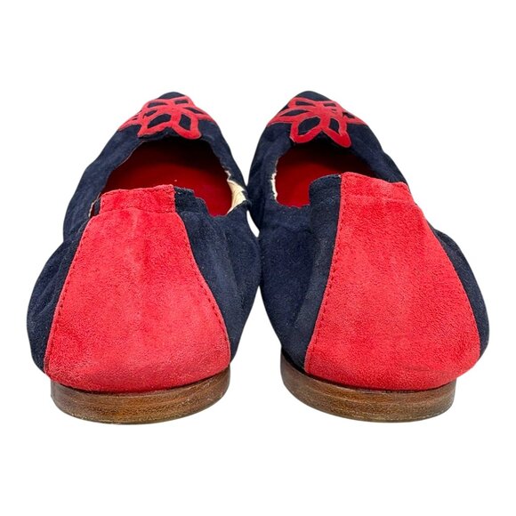 CAROLINA HERRERA Navy Blue Suede with Red Leather Pointy Ballet Flats - Picture 7 of 11